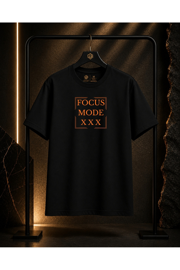 Unisex Focus Mode Orange Printed 100% Cotton Oversize Crew Neck Short Sleeve T-Shirt Black
