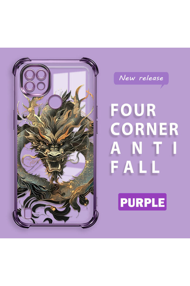 Realme C21 Compatible Transparent Back Panel Four-Corner Reinforced Impact Protection Glossy Edge Silicone Case