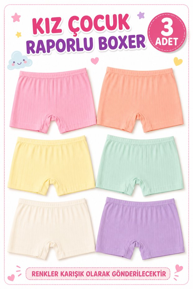 Girls' Boxer Reported Boxer Shorts (Passion Authorized Seller) - Flexible Ribbed Soft Textured Daily Use Underwear - 3 Pieces