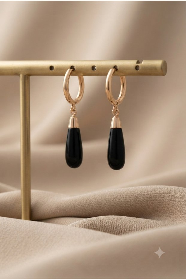 Steel Earrings with Natural Obsidian Stone