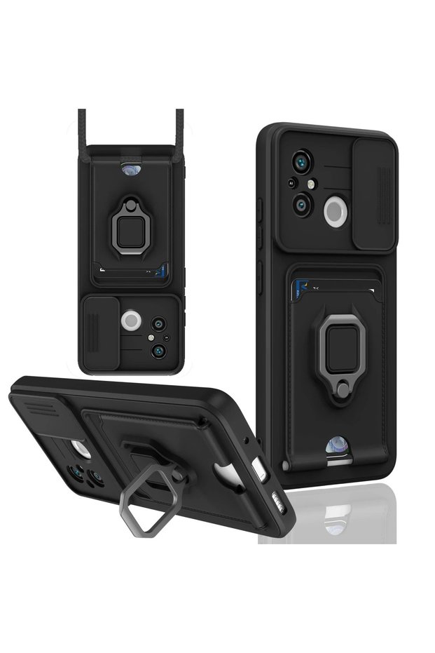 Aconcept Redmi 12C Case Zuma Silicone with Business Card Holder and Ring (13933) - Black
