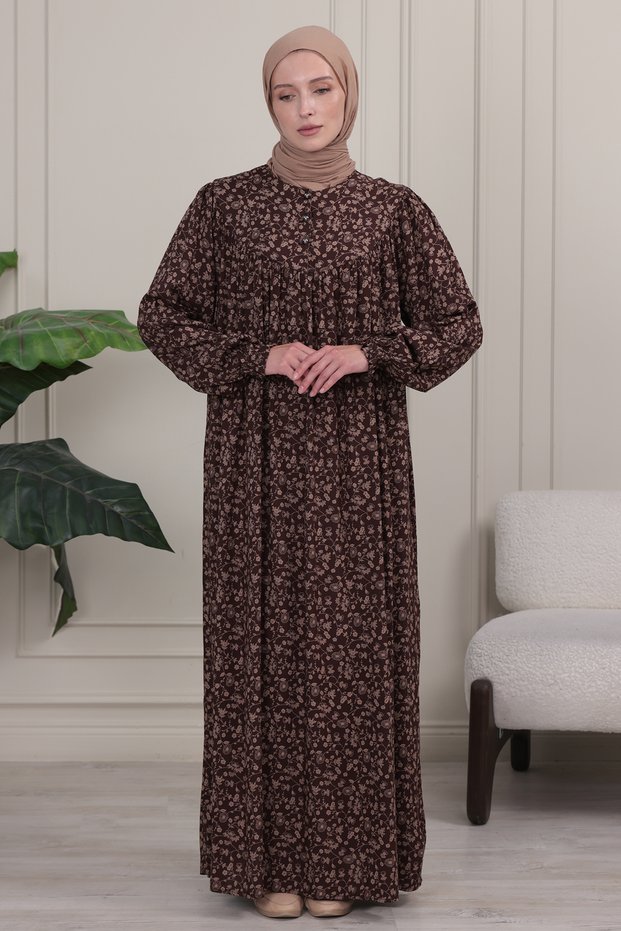 Floral Print Round Robe Mother Hijab Dress