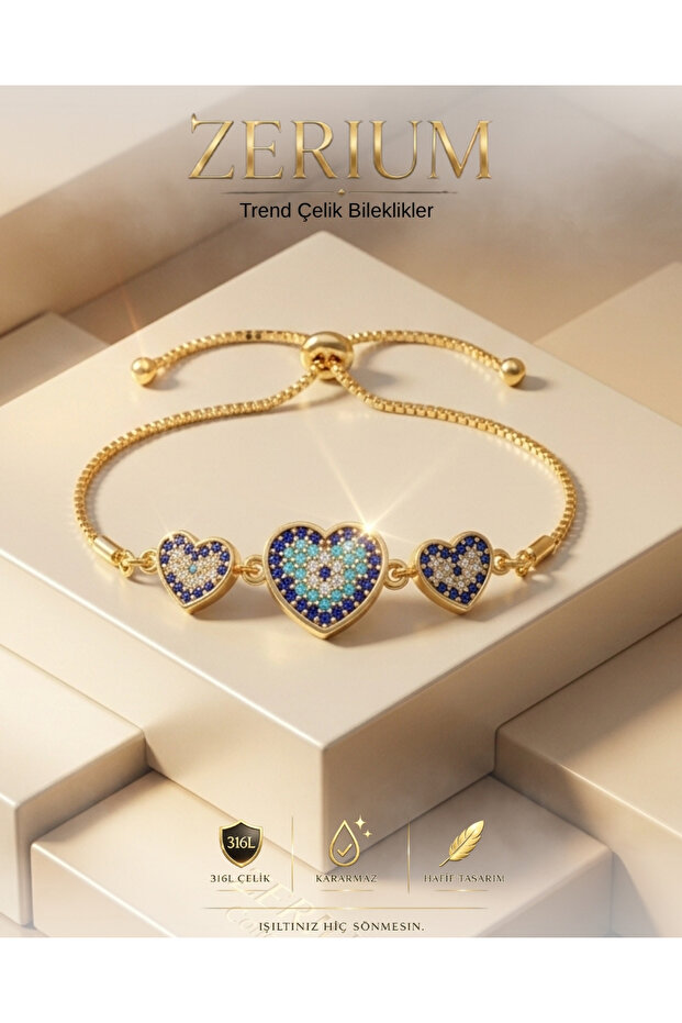 Women's Steel Elevator Bracelet Heart Evil Eye Beaded Zircon Stone Series