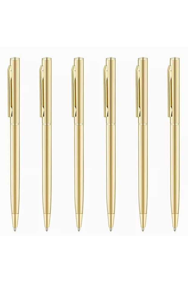 black golden-6pcs 2/6pcs Golden Metal Ultra-Thin Retractable Ballpoint Pen with a Medium Tip, Smooth