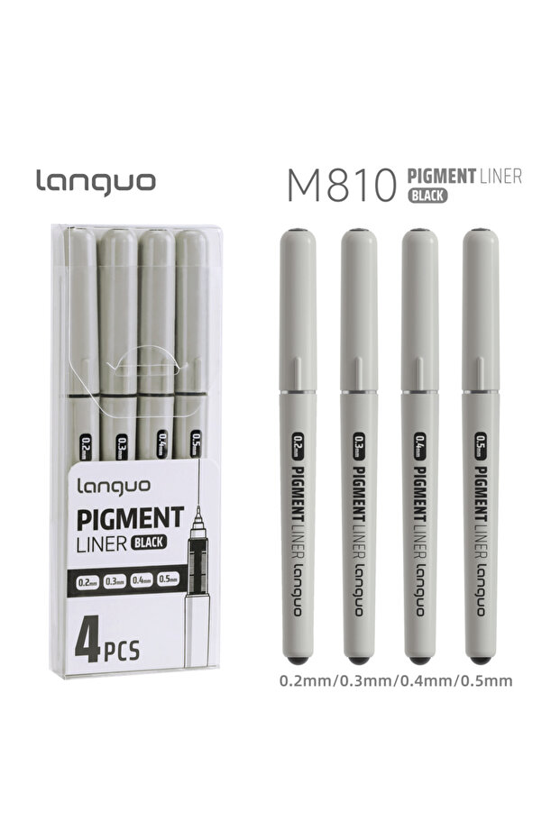 4PCS Languo Black Pigment Liner Gel Pens 0.2/0.3/0.4/0.5mm Nib Size Water-based Ink Fineliner Pens S
