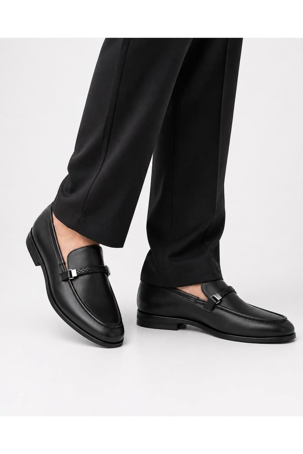 Genuine Leather Black Buckle Casual Men's Loafer Shoes Moccasin Leather Comfortable Shoes