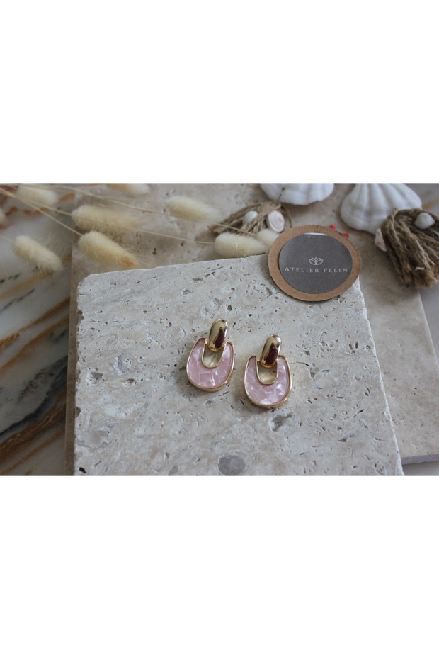 Drop Hoop Earrings / Pink