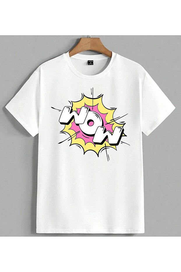 Wow Expression Funny Face Pop Printed Unisex Oversize T-Shirt White