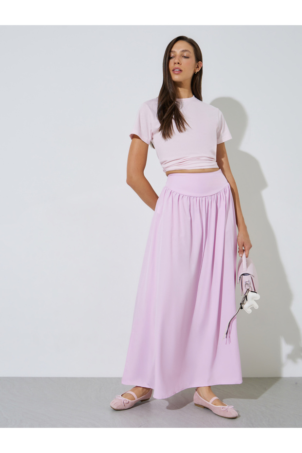 Pink Solid A-Line Maxi Skirt