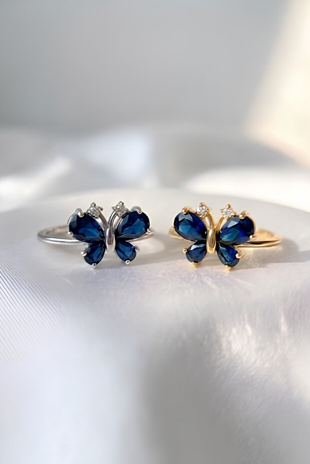 Zircon stone special production 2-piece set butterfly design ring
