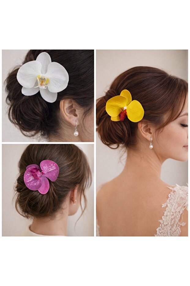 3Pcs Orchid Flower Hair Clip