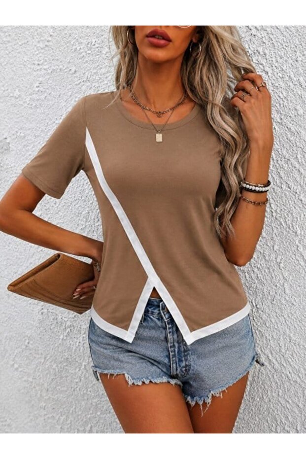 Women's Short Sleeve Crew Neck Viscose Blouse