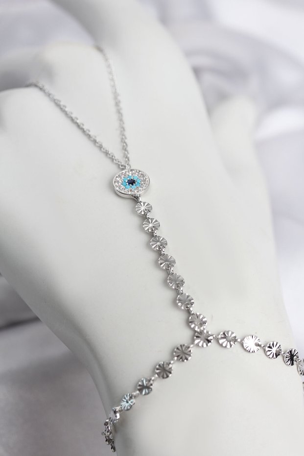 Silver Brass Zircon Evil Eye Amulet for Elegant Hands