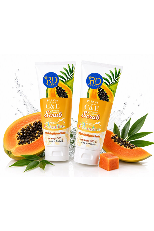 RD Care Papaya Vitamin C & E Shower Scrub, Exfoliating Body Scrub with Papaya Extract, Vitamin C & Vitamin E, 300g Each (Pack of 2)