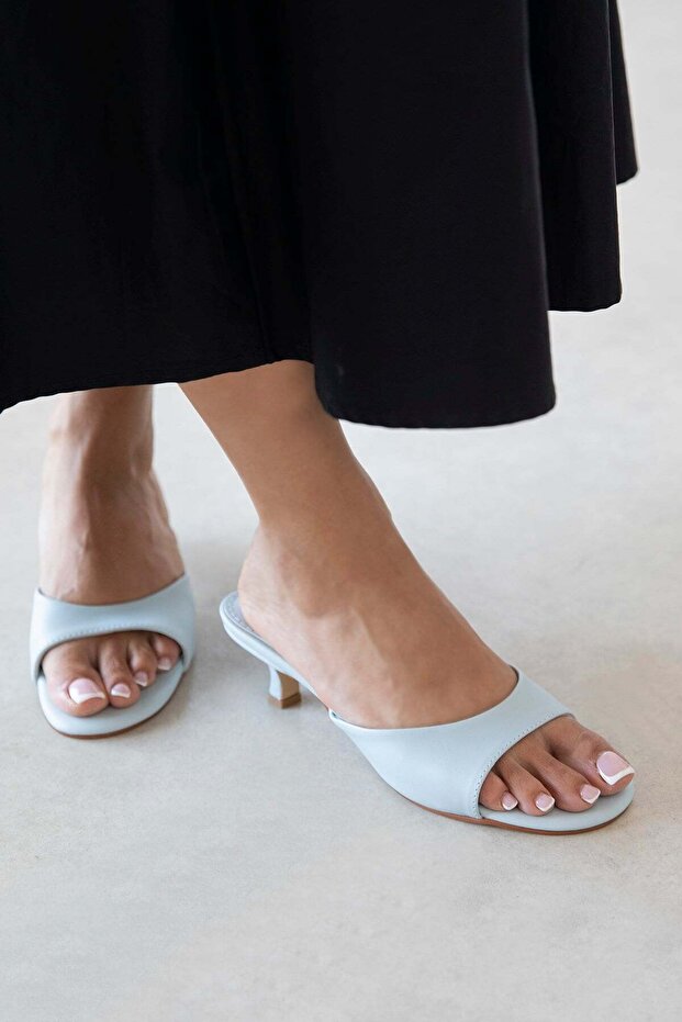 Denis Women's Heeled Leather Sandals Baby Blue