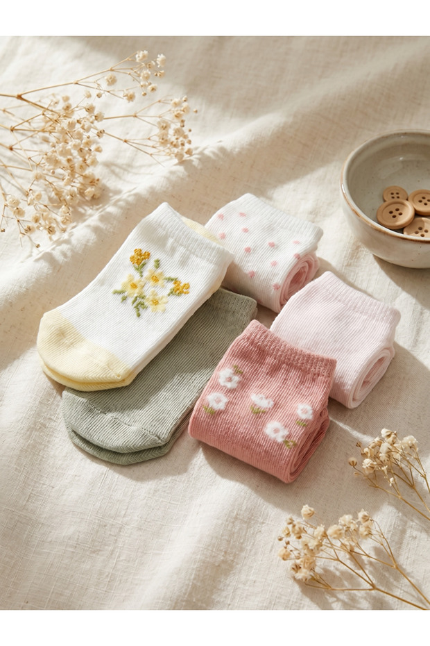 Esvab • Modern & Stylish Baby Girl Booties Socks 5-Pack