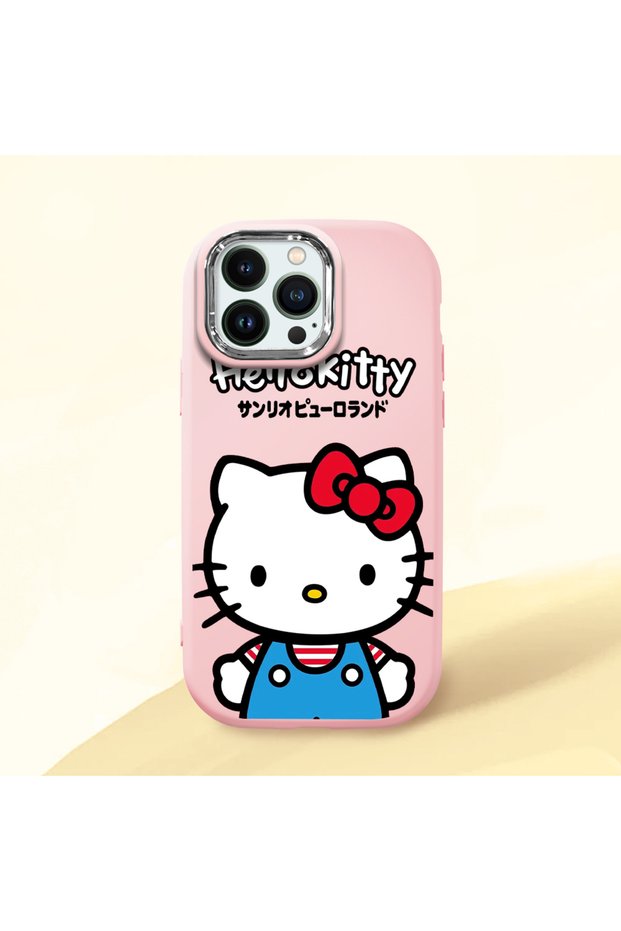 iPhone 14 Pro Compatible Case with Camera Protector Pink Silicone Couple Phone Case with Kitty Pattern