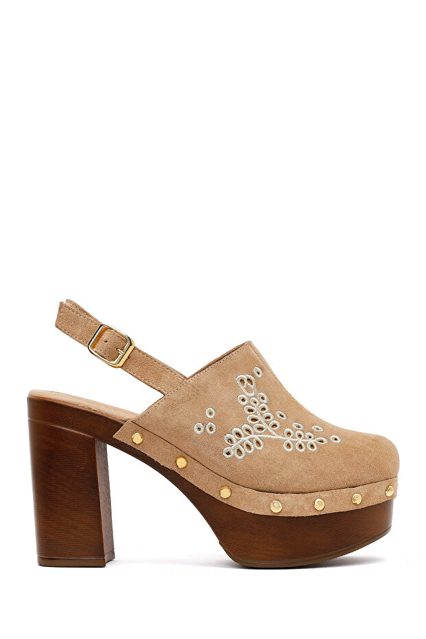 Women's Beige Ankle Buckle Platform High Thick Heeled Suede Leather Sandals 26Sfd153010