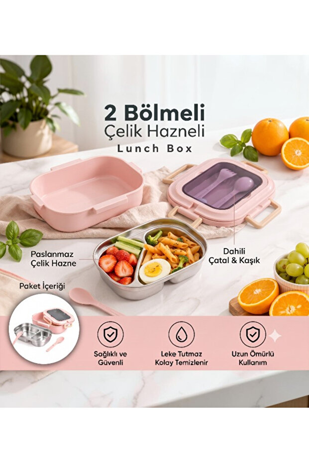 Nutrition Container Stainless Steel Lunch Box - Portable Divided Food Container Storage Box with Fork and Knife
