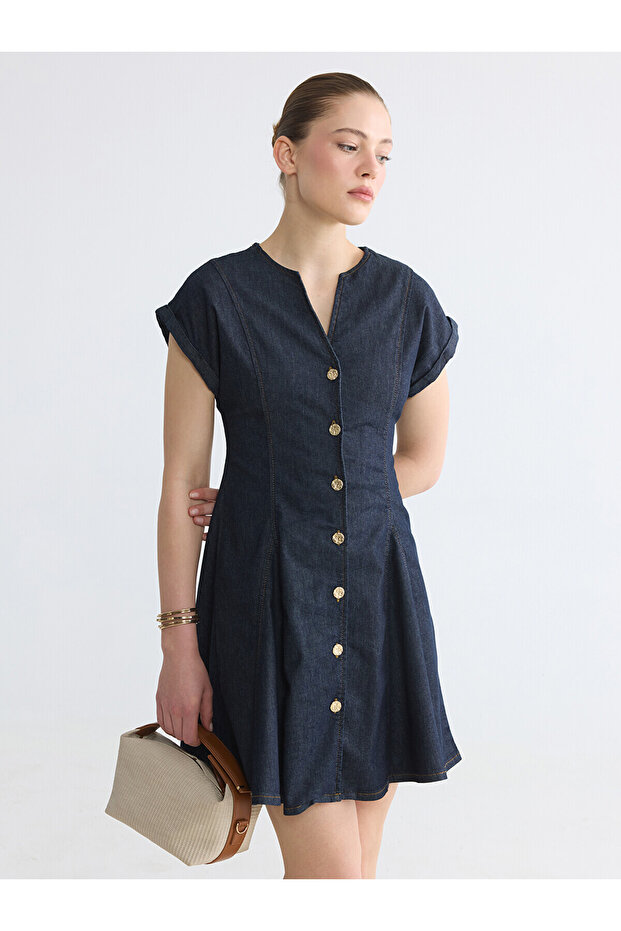 Original Crochet Collar Mini Jean Dress