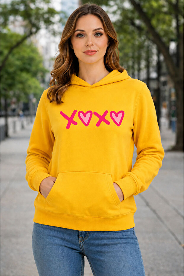 Xoxo Printed Hooded 2 Thread Threaded Sweatshirt