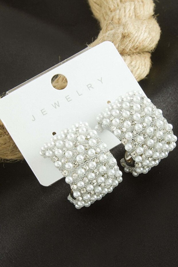 Crescent Stone Pearl Waterway Earrings