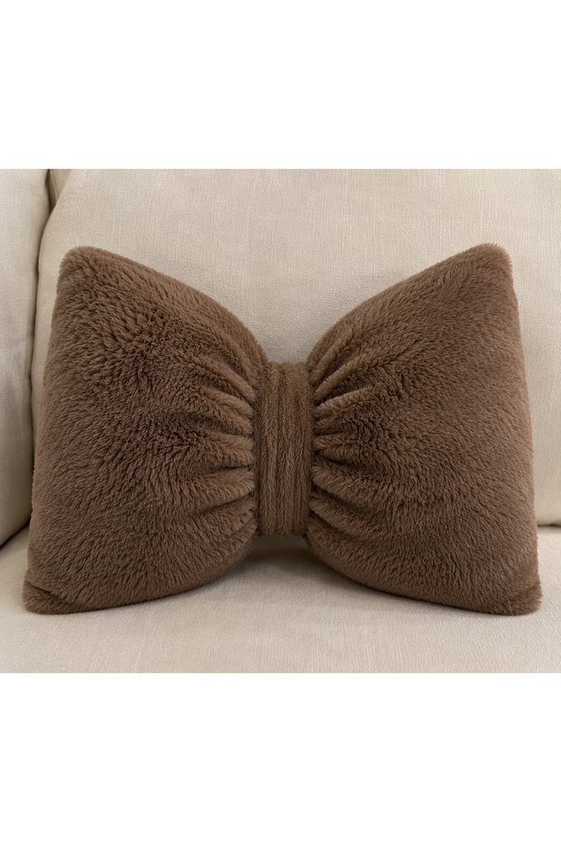 Dedse Plush Bowknot Pillow Decorative Furry Throw Pillow for Sofa and Bedroom