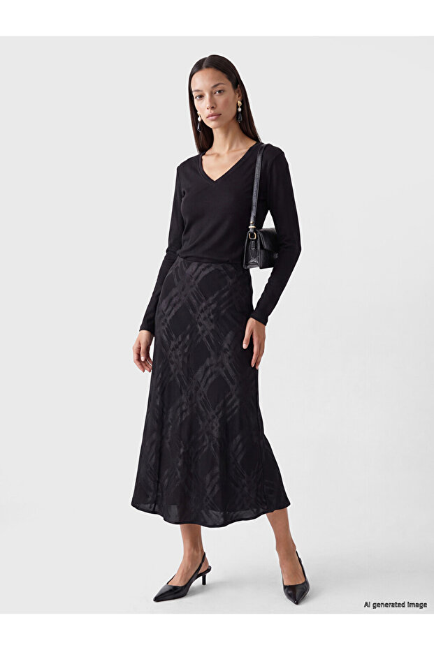 Lcwaikiki classic elastic waist patterned a-line flared skirt