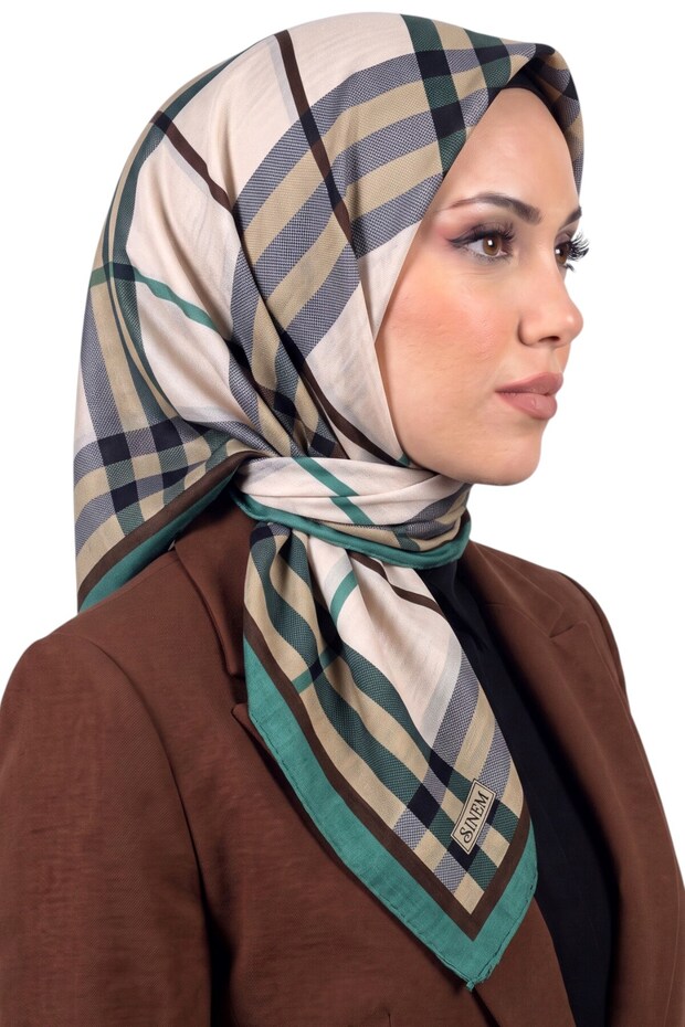 Women's Coffee Beige Plaid Patterned Cotton Stitched Writing Pad