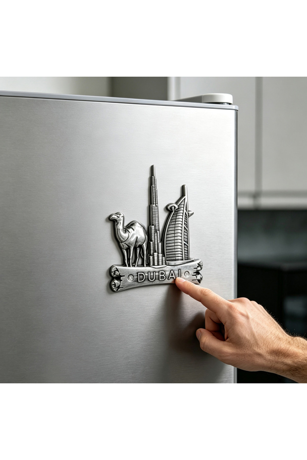 Authentic Dubai Souvenir Metal Home Decor Ornament with Camel, Burj Khalifa & Arabian Hotel Design. Durable 7.3cm Desert Theme Kitchen Accessory. Random 3 Colors Gift for Friends.