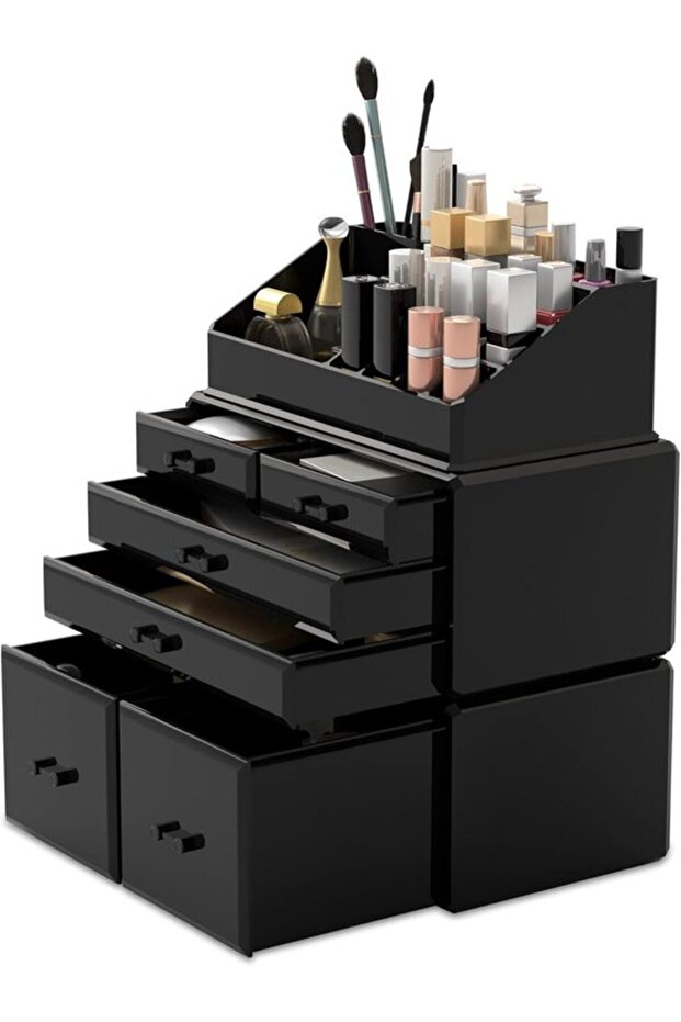 Makeup Cosmetic Organizer Storage Drawers Display Boxes Case with Drawers (black)