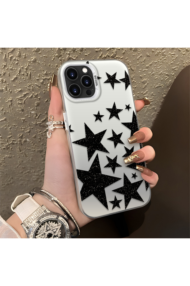 iPhone 13 Pro Max Compatible High Quality Flat Print Black Star Pattern Cool Silicone Case