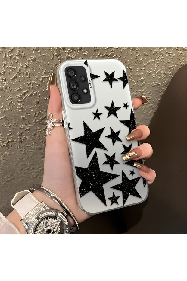 Samsung Galaxy A73 Compatible High Quality Flat Print Black Star Pattern Cool Silicone Case