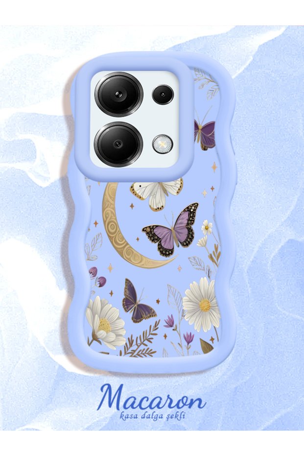 Poco M6 Pro 4g Compatible Wavy Frame Moon Butterfly and Flower Pattern Silicone Phone Case