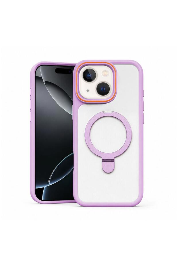 Apple iPhone 13 Compatible Case Magring Stand Silicone Case Lilac