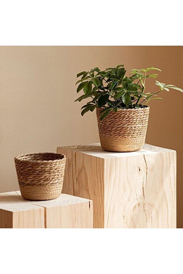 Woven Flower Pot - Storage Basket - Indoor Plants - Waterproof Lining - Size L - Brown