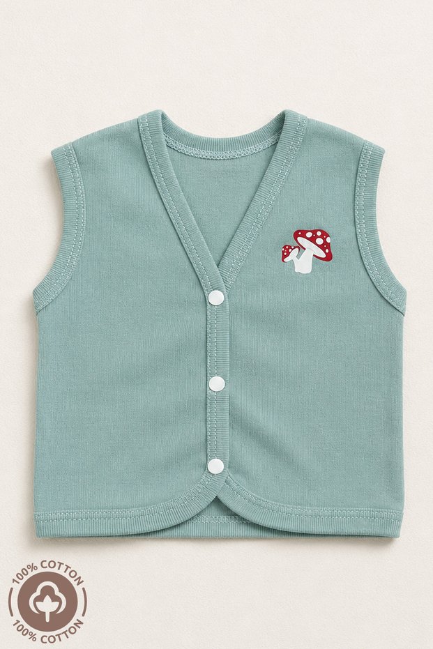 Unisex Baby Mushroom Printed Cotton Lycra-Free Rib Fabric Combed Cotton Baby Vest