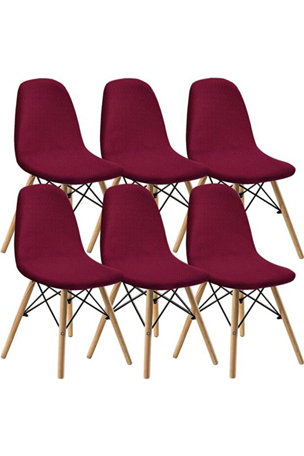 Six-piece Nordic style elastic dining chair cover set - Red