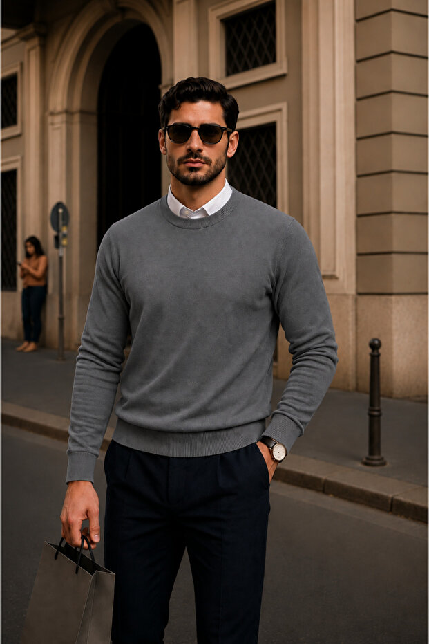 Men's Casual Crew Neck Anthracite Sweater