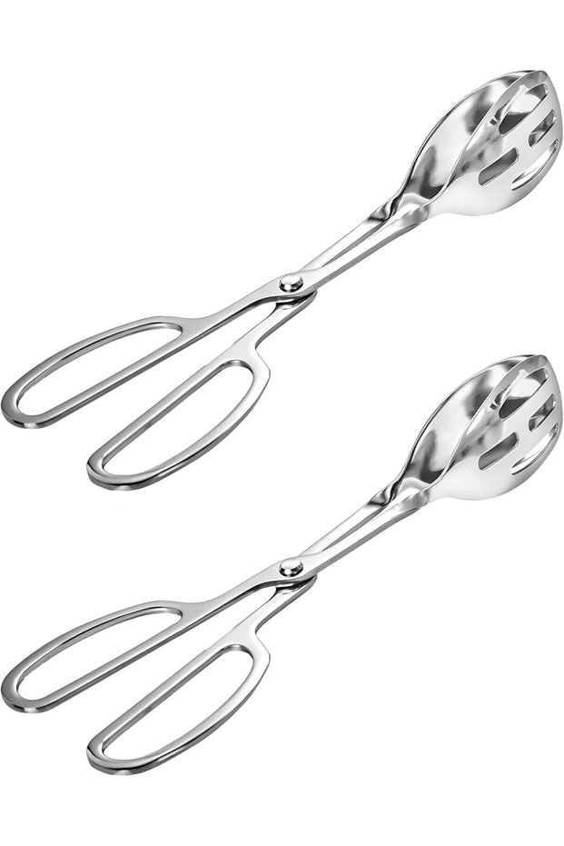 2-Pack Kitchen Cooking Tongs Buffets Party Catering Stainless Steel Salad Tongs Food Bread Cakes Baked Desserts 10 Inches