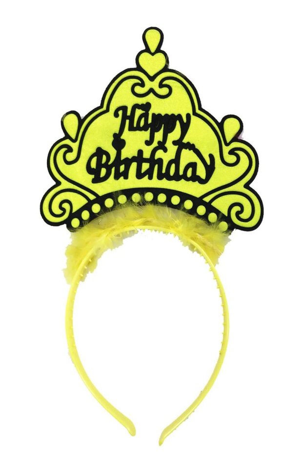 Happy Birthday Neon Yellow Color Birthday Crown 24X15 cm