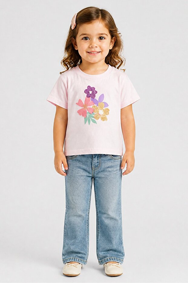 Toddlers Girl Graphic Print Short Sleeve Top, Pink