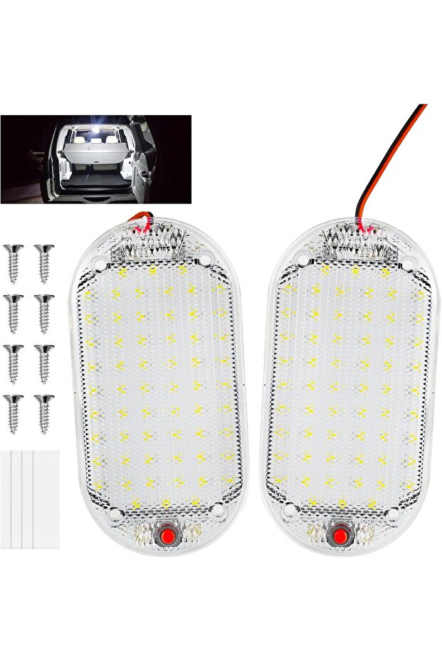 2-Pack 48LED 12V 5W Indoor Light Strips with Switch, 800LM White Light for Cars, Trucks, RVs, Boats, Vans