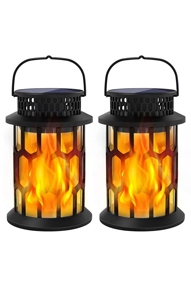 Outdoor solar light with flashing flame effect, waterproof solar lantern, suitable for gardens, patios, and courtyards, 2-pack.