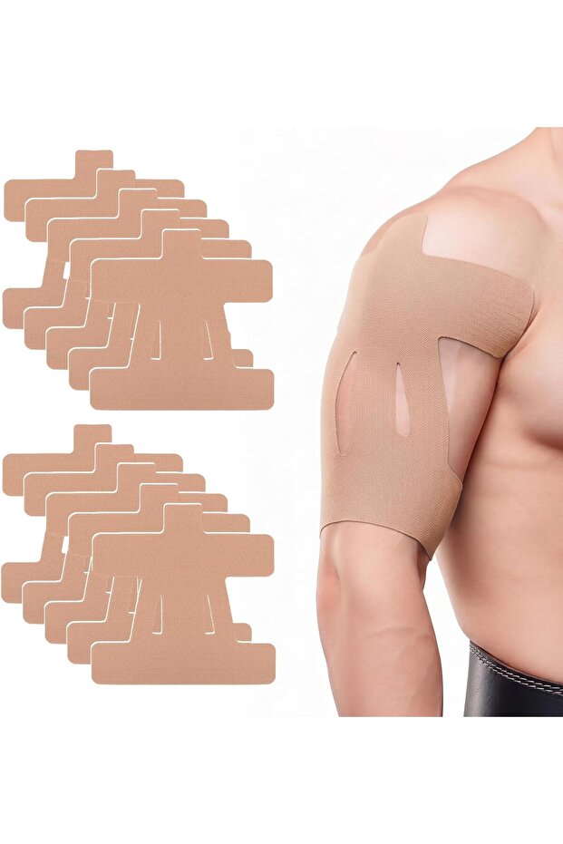 12-Pack Pre-Cut Shoulder Kinesiology Tape Strips, Elastic Sports Support (Skin Tone)