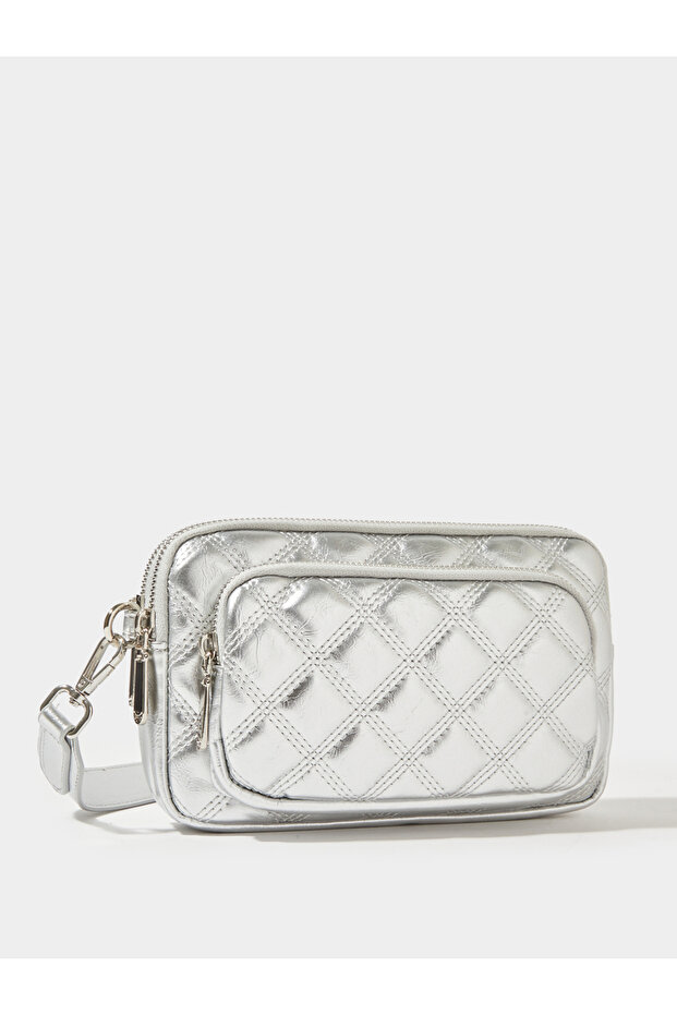 Silver Quilted Crossbody Bag