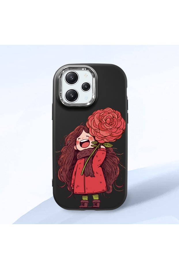 Redmi 12 Compatible Case Camera Protector Black Silicone Couple Phone Case Girl Patterned