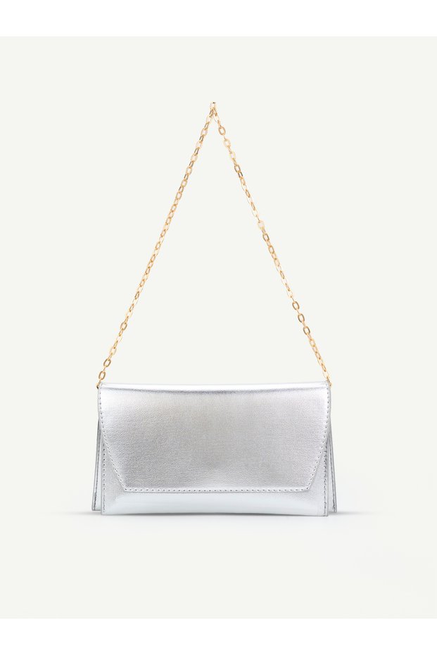 Women's Hand and Shoulder Bag with Side Chain Strap and Magnet Detail on the Cover – Stylish Portfolio Clutch