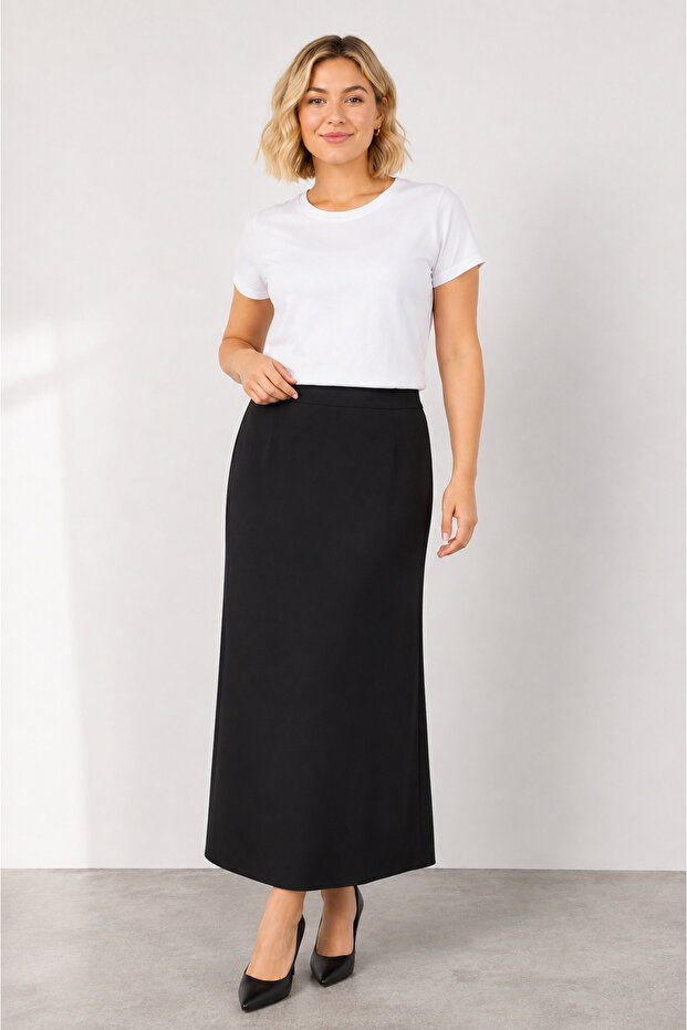 Women's Straight Cut High Waist Long Skirt 149-721-Black