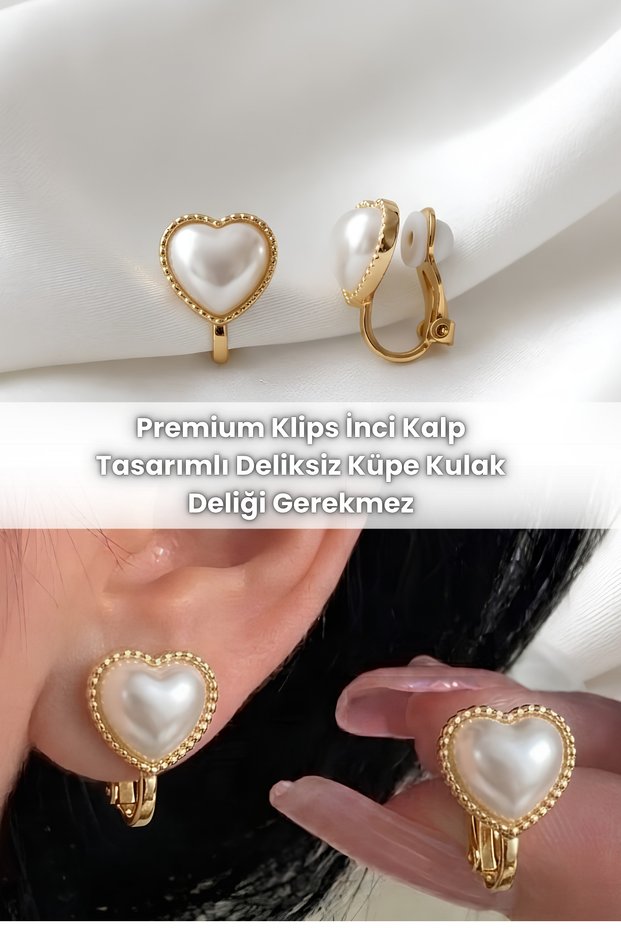 Premium Clip Earrings Pearl Heart Design Non-Pierced Earrings No Ear Hole Required